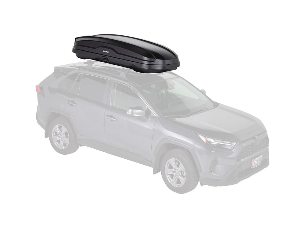 Yakima NX XXL cargo box installed on grayed out vehicle on white background